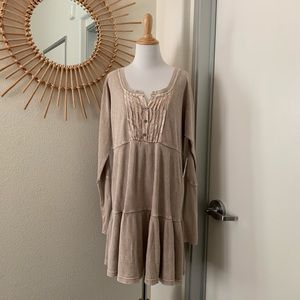 Free People Long Sleeve Henley Dress in Sand